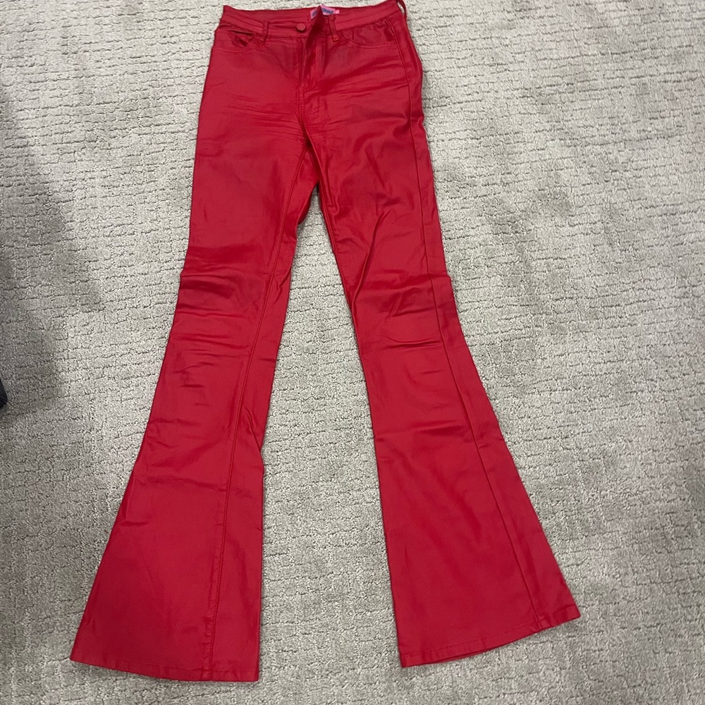 Edikted Vibrant Red Flare pants leather